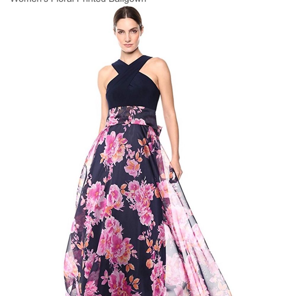 Eliza J Floral Printed Ballgown in Navy